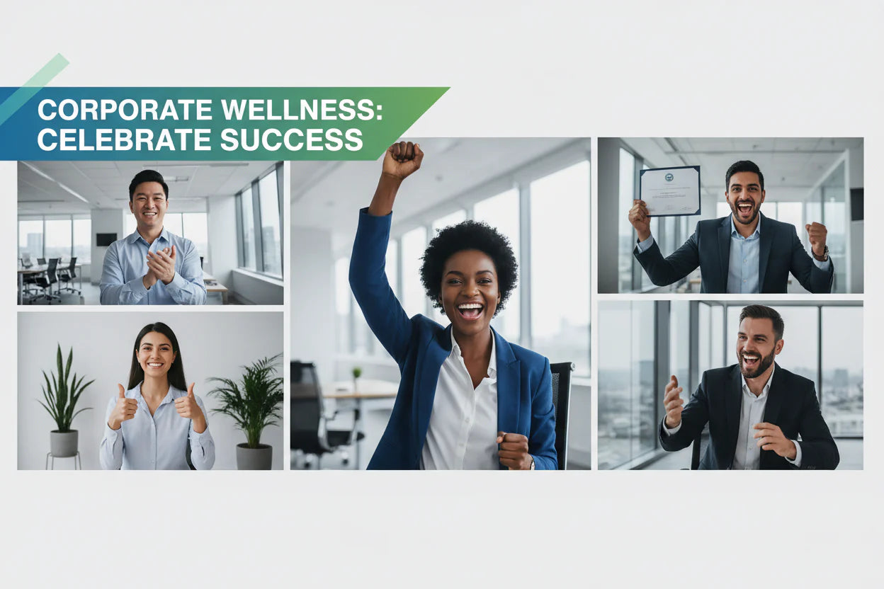 people celebrating success in corporate setting